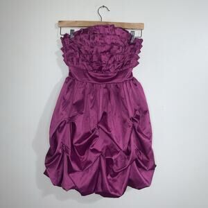 Double Zero Formal Metallic Fuchsia Strapless Ruffled Stretch Bow Dress Size S